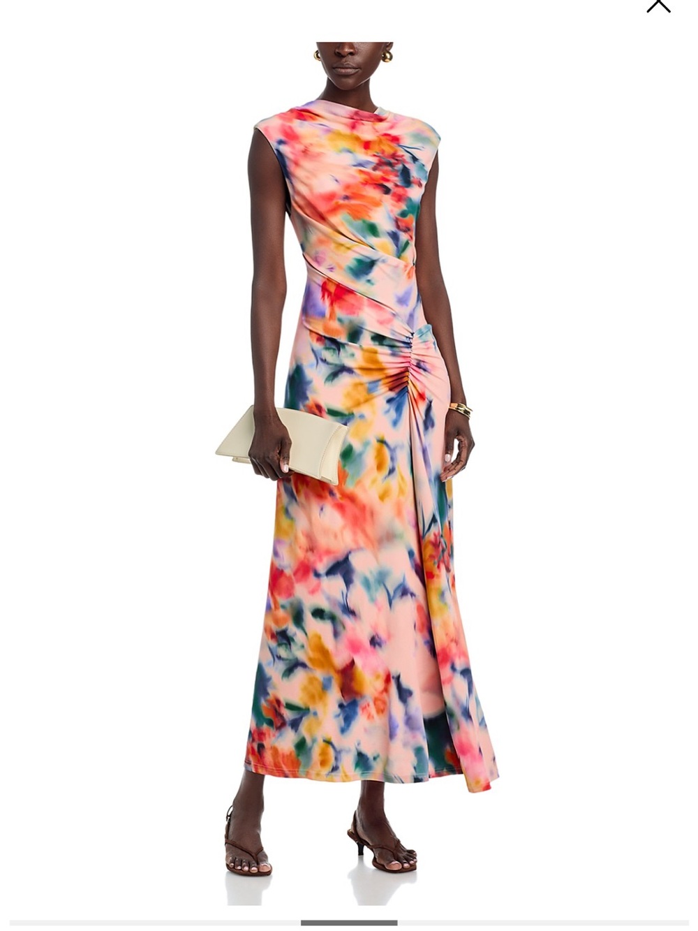 Multicolor Floral Maxi Dress with Side Ruched Detail